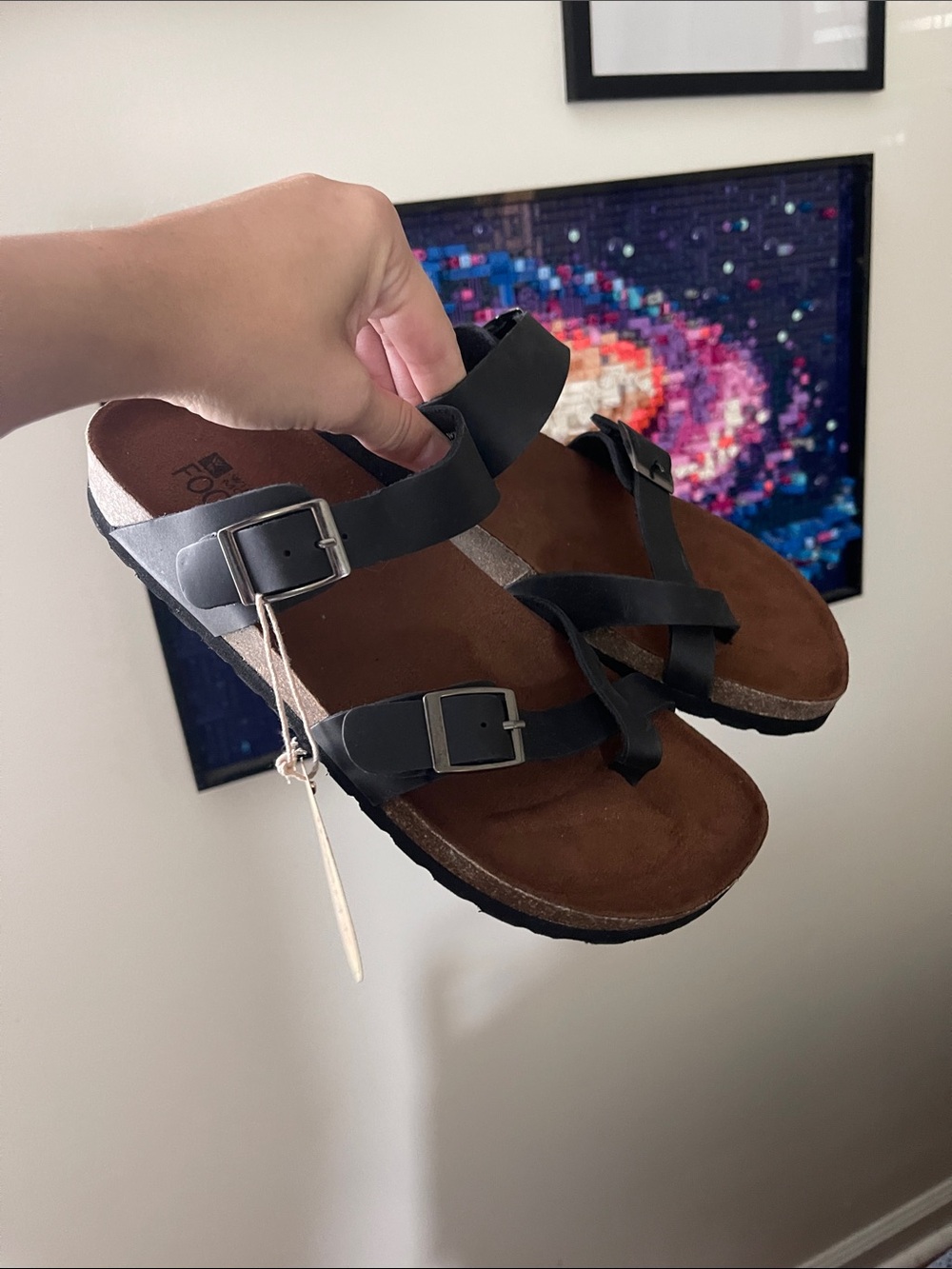 White Mountain Black Strappy Buckle Sandals